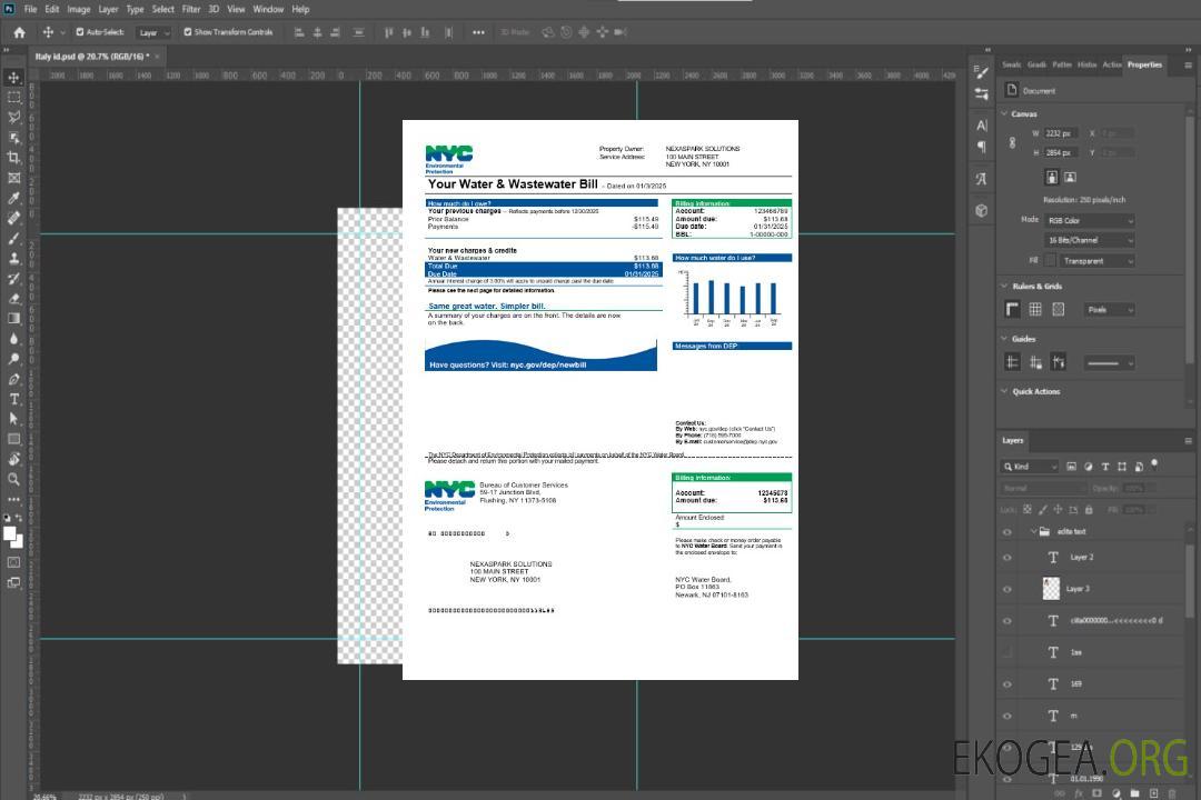 États-Unis Modèle de facture de services publics du Département de la protection de l'environnement (DEP) de la ville de New York aux formats Word et PDF template